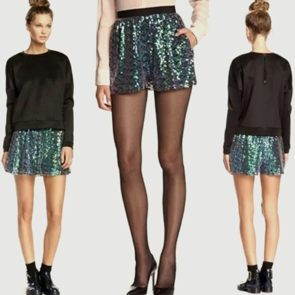 BCBGeneration Teal & Purple Sequins Shorts Size 6 NWT